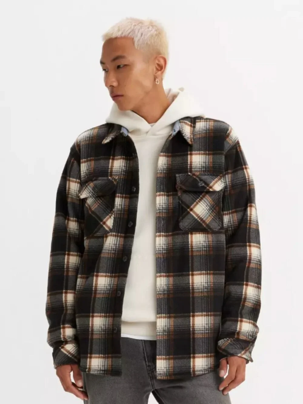 Levi's Microfleece Bonded Sherpa Shirt Shacket Brown Men's Size Large EUC